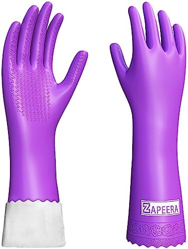 Zapeera Reusable Cleaning Gloves for Women Purple Rubber Dish Gloves Pack of 1 Medium Size for Dishwashing Kitchen Glove and Home Cleaning Durable & Non Slip Reusable Latex Gloves Cotton Flocked Liner