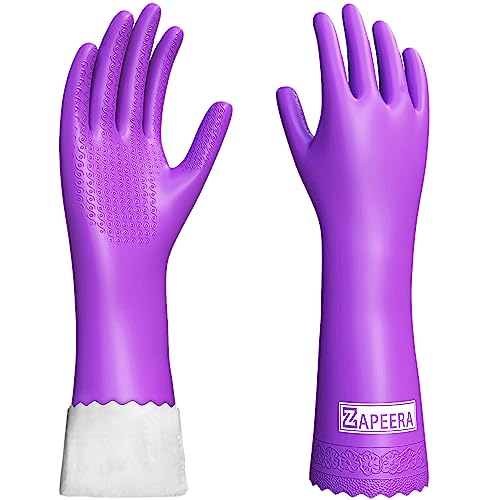 Zapeera Reusable Cleaning Gloves For Women Purple Rubber Dish Gloves Pack Of 1 Medium Size For Dishwashing Kitchen Glove And Home Cleaning Durable & Non Slip Reusable Latex Gloves Cotton Flocked Liner #TOP27