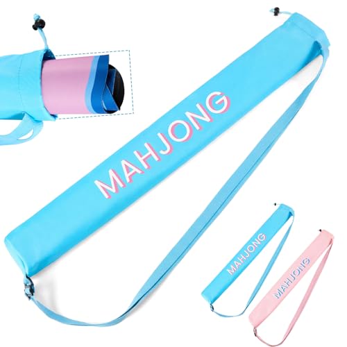 Sunnymove 35 Inch Long Mahjong Mat Bag Cute Double Strapped Soft Polyester Drawstring Mahjong Holder Lightweight Waterproof Outdoor Carrying Bag for Board Games Travel Storage Mat Not Included (Blue)