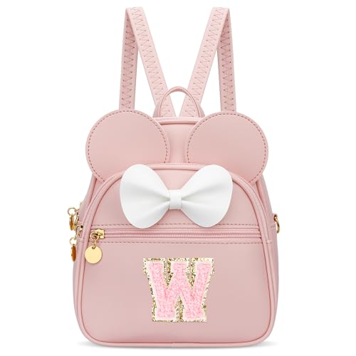 KKXIU Girls Initial Bowknot Cute Mini Backpack for Toddler, Travel Small Girl Backpacks, Personalized Birthday Gifts for Little Girls and Kids(W, Pink) by KKXIU - Used condition - US$15.94