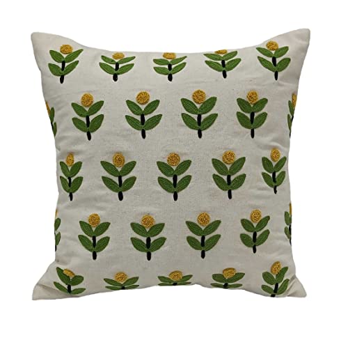 Image of Decorative Embroidery Cushion Covers-Yellow &Green(Pack of 5 Pc)|16X16 Inches |100% Cotton Covers|Zipper Closure,Decorative Square Throw Pillow for LivingRoom (Size-40cmx40cm)