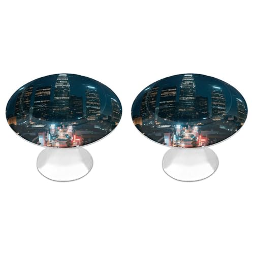 VIDI Stainless Steel Cabinet Knobs - Los Angeles Skyline 1.1 Inch Round Drawer Handles, Aluminum Alloy Furniture Pulls for Kitchen Cabinets, Dressers, Closet Hardware (2-Pack)