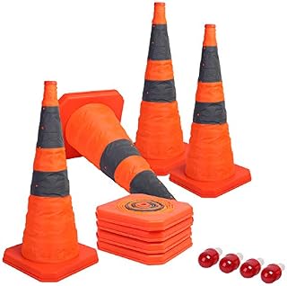 Sunnyglade [4-Pack] 28 inch Collapsible Traffic Cones with LED Light Multi Purpose Pop