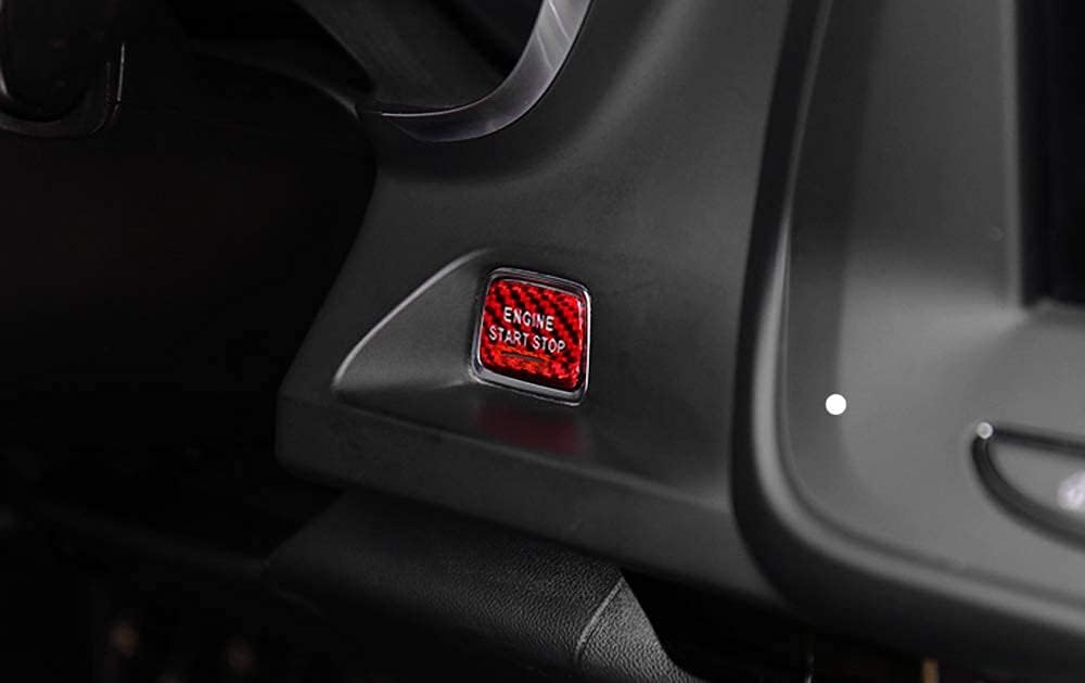 iJDMTOY Genuine Carbon Fiber Keyless Engine Start/Stop Push Start Button Cover w/Indicator Light Opening, Compatible with Chevrolet 2014-2019 C7 Corvette (Sports Red)