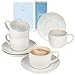 Produktbild SÄNGER | Kaffeetassen Set mit Untertasse Santorini 8 tlg, Kaffeetassen und Untertassen 4 Personen, Steingut Kaffeeservice, Tassen Cremefarben mit Flieder Blauem Farbverlauf 150 ml | PREMIUM COLLECTION