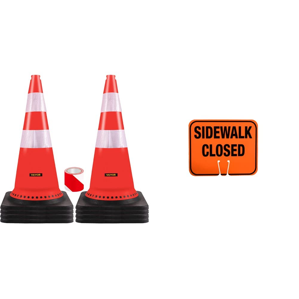 VEVOR Safety Cones, 8 x 30" Traffic Cones, PVC Orange Construction Cones, Reflective Collars Traffic Cones w/Black Weighted Base Used & Cortina ABS Plastic Traffic Cone Sign