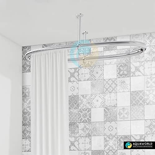 Aquaworld Oval Shower Curtain Rail - Ceiling Mounted Curtain Rail, Heavy Duty Construction, Shower Curtain Rod, Bathroom Decor, SIZE: 110 x 64 x 28 cm (Free Curtain Rings)