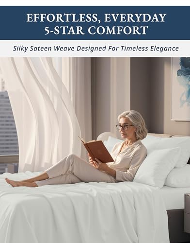 Image of LANE LINEN Extra Deep Pocket King Sheet Set Sateen Weave - Vaporous Gray | Alaskan King Sheets - 4-Piece Set, For A Luxurious Night's Sleep, For A Silky Hotel-Style Bed, Guest-Ready Comfort