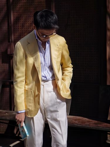 Men's Linen Two Pieces Suit Single Breasted Button Jacket Pants for Business Casual3