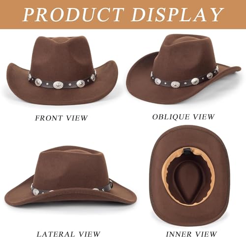 Utaly Western Cowboy Hat For Men Women Classic Fedora Hat With Buckle Belt (Size:M-L) Brown thumb #1