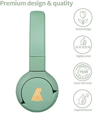POGS kids bluetooth headphones | The Gecko | Foldable and robust headphones for kids from 3 years with volume control, microphone, volume limiter 85 dB | Music-sharing function (green wireless)