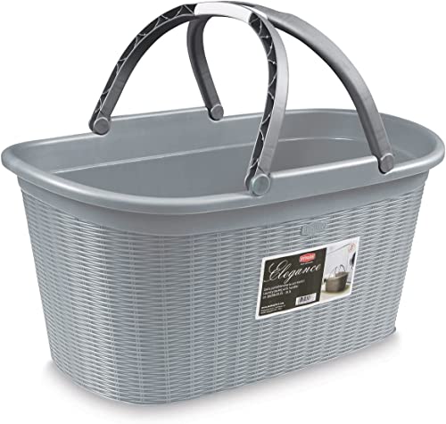 SF SAVINO FILIPPO Cesta de lavandería con asas para ropa vacía Paños lavadora gris de plástico duro de resina trama falsa mimbre Elegance 58 x 37 x 29 cm Cover