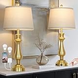 luxeflow Modern Gold Table Lamps Set of 2 for Living Room,30' Tall Bedside Lamp with USB Charging Port,3-Way Dimmable Touch Nightstand Lamp for Bedroom Desk Side Table Office,Gold