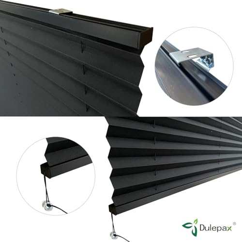 Image of Dulepax RV Blinds - Pleated Shades, 14 inch W x 26 inch L Black RV Window Shades for Camper, Travel Trailers, Motorhome's Window
