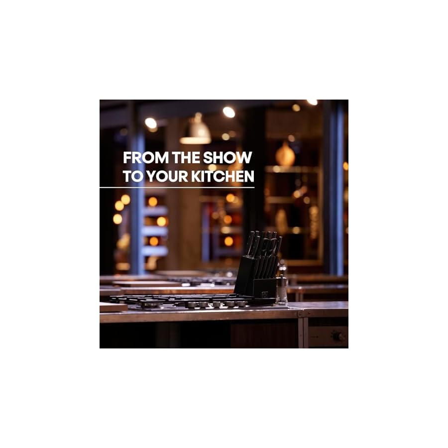 MasterChef Kitchen Knife Set with Block and Sharpener Plus Scissors, 15pc Chef Knife Set of Professional Grade Kitchen Knives with Sharpened High Carbon Stainless Steel Blades & Triple Riveted Handles