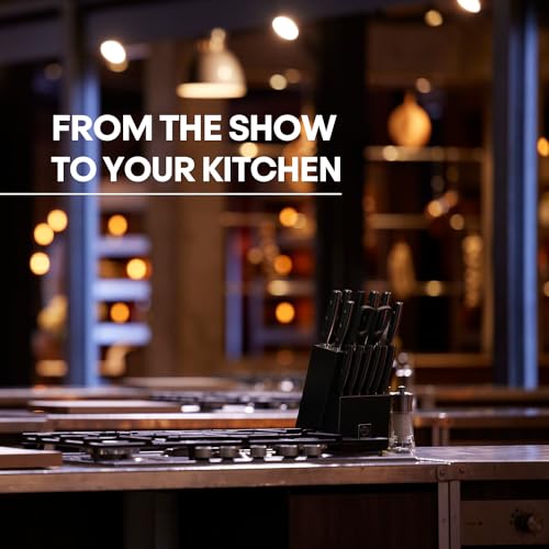 MasterChef Kitchen Knife Set with Block and Sharpener Plus Scissors, 15pc Chef Knife Set of Professional Grade Kitchen Knives with Sharpened High Carbon Stainless Steel Blades & Triple Riveted Handles by Master Chef - Used condition - Image 2