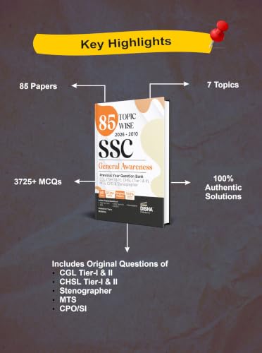 Image of 85 Topic-wise 2026 - 2010 SSC General Awareness Previous Year Question Bank - CGL (Tier I & II), CHSL (Tier I & II), MTS, CPO & Stenographer 8th Edition