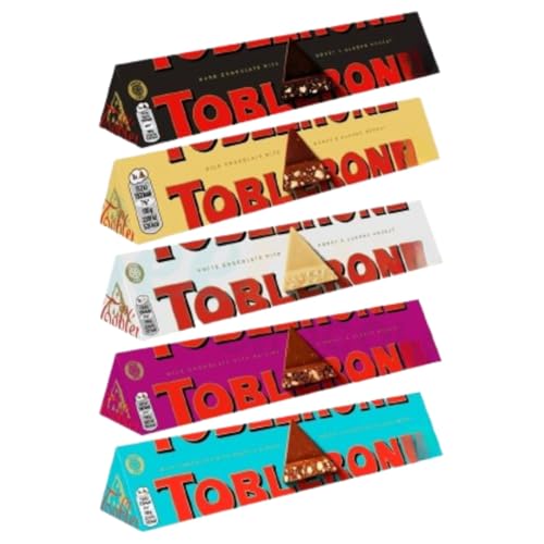 Image of Tobler of Switzerland Combo Chocolate Bars (Swiss Milk, Swiss Dark, Swiss White, Swiss Fruit & Nut Swiss Crunchy Almond),Pack of 5 (100 grams Each)