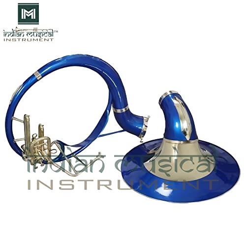 Indian Musical Instrument 22" King Size Handmade Brass Sousaphone Big Bell Tuba With Mouthpiece And Gig Bag (Blue Gold) #TOP6