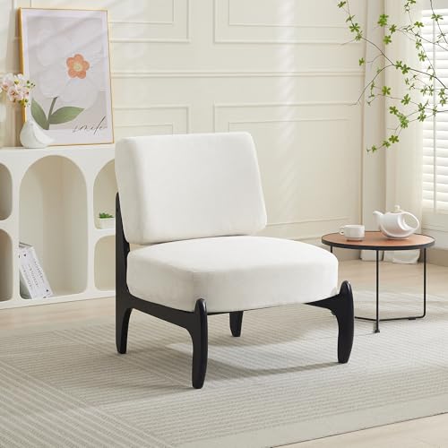Okeysen Mid-Century Accent Chair, Linen Upholstered Armless Lounge Chair with