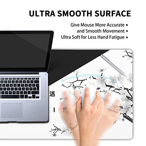 Image of Black White Cherry Blossom Mouse Pad Japanese Sakura Death Life Extended Desk Mat 90X40 CM Non-Slip Rubber Base Stitched Edge Large xxl Playmat for Gaming Laptop Computer Office Desktop,35.4x15.7 Inch