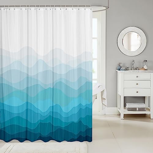 Rideau de douche polyester moderne rayures bleues blanches décoration géométrique salle de bain - 3