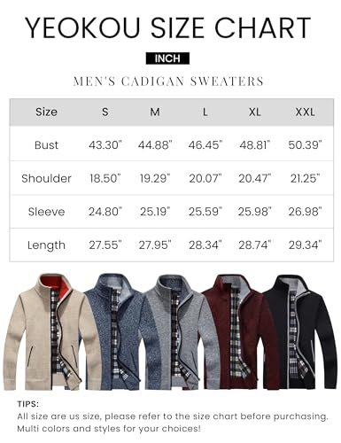 Yeokou YK00058KHAKI-M Men'S Slim Fit Zip Up Casual Knitted Cardigan Sweaters With Pockets thumb #8