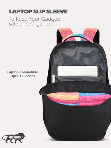 Image of Lavie Sport Girlpower 35L Black Backpack | Fits Upto 15 Inch Laptop | Organizer & Bottle holder |Rain cover | Gift for Men, Women, Boys, Girls | Laptop sleeve for School & College