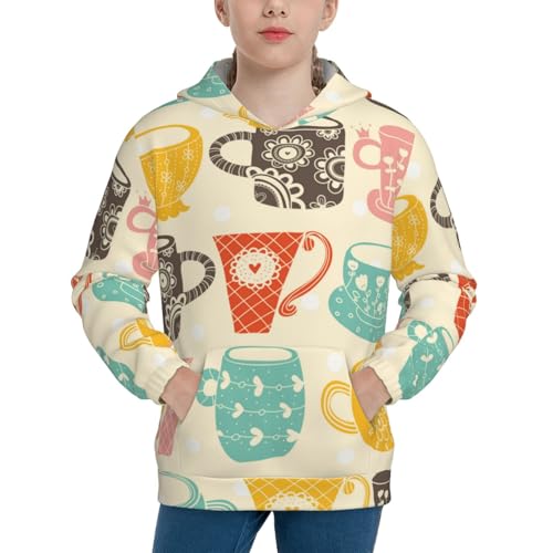 Vintage Cup Kids Pullover Hoodies Boys Sweatshirts Girls Athletic Clothes with Pocket