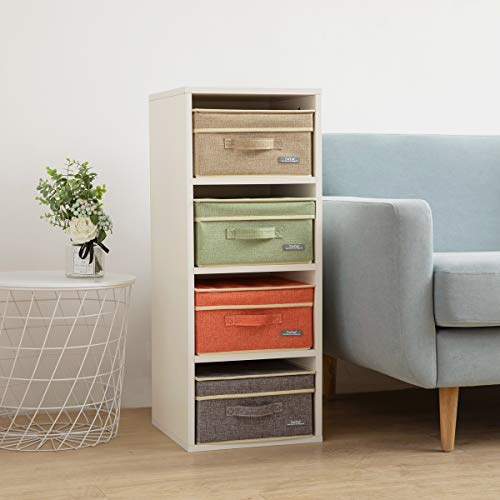 Image of YueYue Fabric Storage Bins with Lids Small 4 Pack, Linen Foldable Storage Box with lids 4 Color Set 12.4in /12in /6.7in