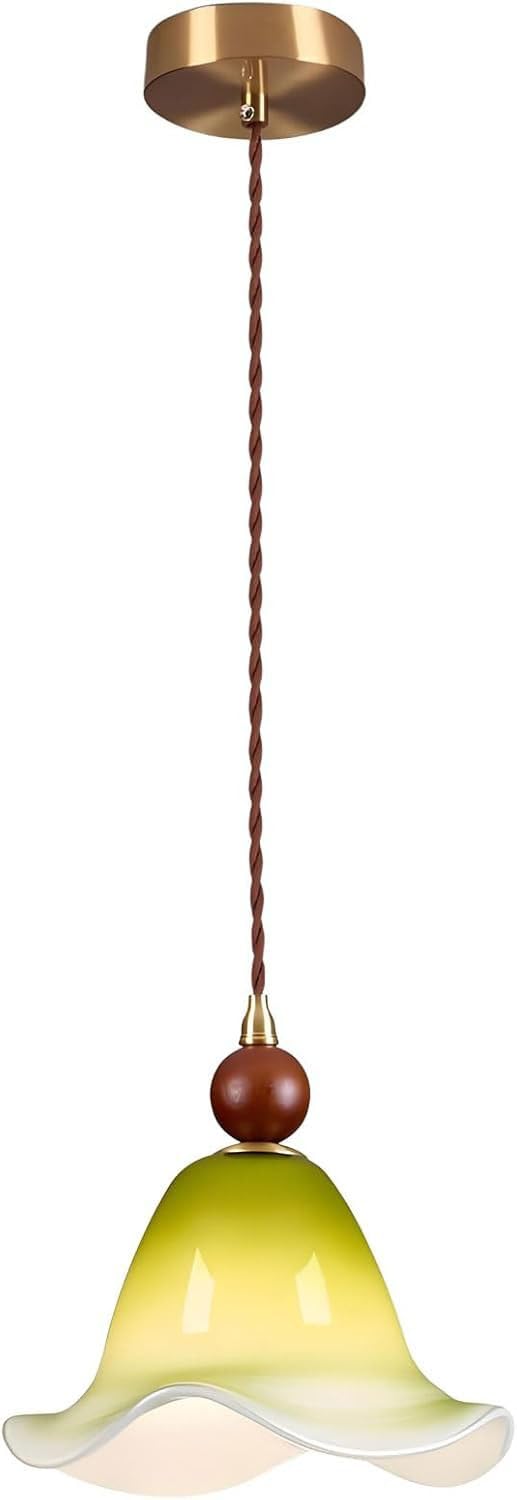 Lustre moderne mid-century en verre vert avec suspension ajustable