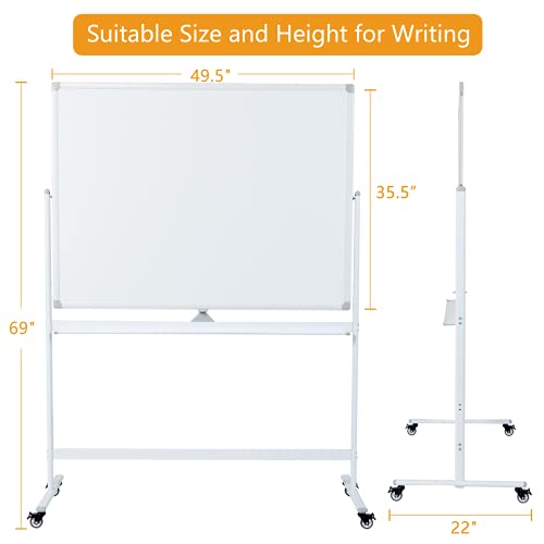 Inrlkit 48X36 Magnetic Whiteboard With 360 Degree Rolling Wheels, Height Adjustable Portable White Board With Flipchart Easel-Style Dry Erase Boards For Home, Office, Classroom, Presentation(White) #TOP6
