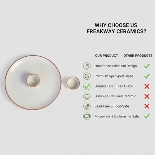 Image of Freakway 3-Piece Ceramic Dinner Set, Speckled White Stoneware with 1 Dinner Plate and 2 Dipping Bowls