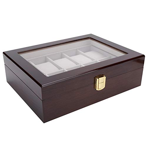 Ymiko Watch Case, 10.2 * 7.9in Jewelry Box with 10 Grids Travel Watch Case for Jewelry Display