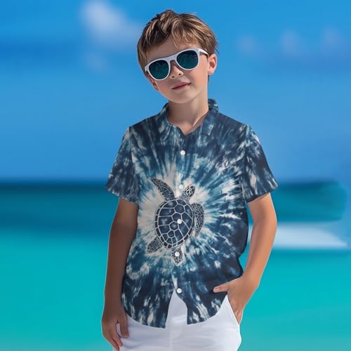 Image of Kids Tie-dye Hawaiian Shirt 80s Button Down Retro Short Sleeve Casual Beach Tropical Funny Party Outfits for Boys