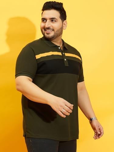 Image of Bigbanana Men Plus Size Colorblock Olive Short Sleeve Polo Tshirt