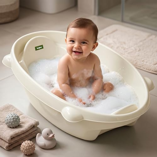 Image of Baybee AquaHug Baby Bath Tub for 0 to 5 Years | Ergonomic Bath Tub for Kids with Anti-Slip Base & Quick Drains | Sitting & Lying Babies Bather & Baby Bathing Tub for Boys Girls (White)
