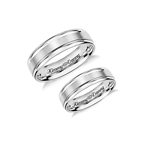 Personalized Silver Two Tone Ring Set Custom Engraved Free In Any Language - Silver Wedding Band Set - His & Hers Couple's Ring Set - Promise Rings - Ships from USA