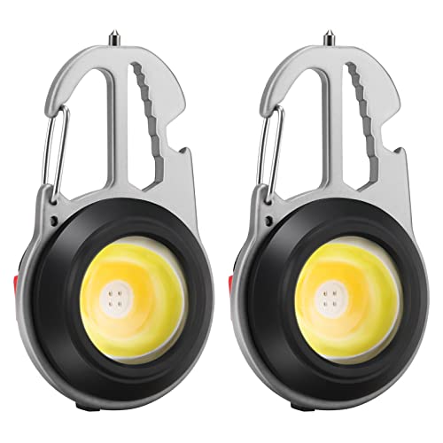 PAIRIER Mini LED Schlüsselanhänger Taschenlampe 2 Stück, Tragbare Led Arbeitsleuchte Schlüsselanhänger, Multifunktionale 800 Lumen 6 Lichtmodi mit Starken Magneten und Schraubendreher Flaschenöffner Cover