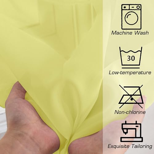 Image of Simplebrand Rod Pocket Top Solid Voile Sheer Curtains for Bedroom, 54 Inch Length Drapes Set of 2, Lightweight and Light Filtering Elegant Lemon Curtains Panels Window Treatment, 42Wx54L, Lemon