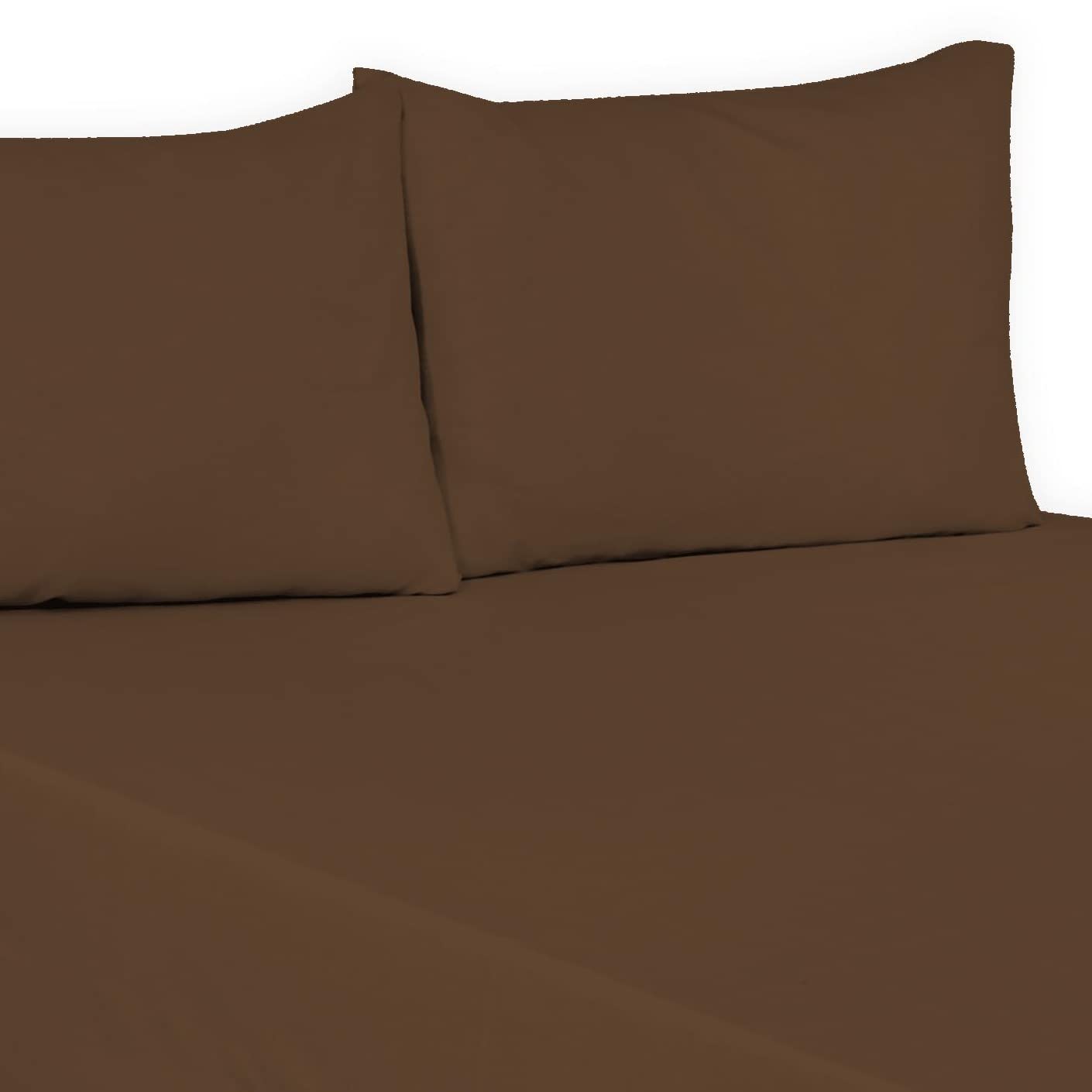Polycotton Plain Dyed Flat Bed Sheets Luxury Quality Soft Easy Care Flat sheets in Single, Double, King, Super King size (Chocolate, Super King: (256cm X 304cm) Approx.)