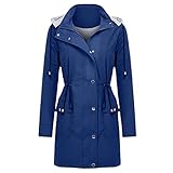 100 % Baumwolle Winter Herbst Regenmantel Windbreaker Jacke Mantel Damen Casual Abnehmbare Kapuze, blau, 50