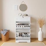 Xbro Szafka na buty slim zajmująca mało miejsca do przedpokoju, wąska szafka na buty 60 cm z 2 drzwiami składanymi i 1 szufladą, głębokość 24 cm, system zapobiegający odbijaniu się, 60 x 24 x 102 cm