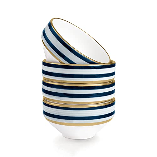 Fanquare 12Oz Modern Porcelain Soup Bowls Set Of 4, Striped Cereal Bowl, Small Kitchen Serving Bowl For Ramen, Salad, Blue And Green #TOP18