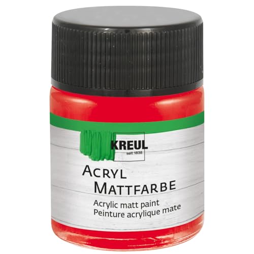 KREUL 75505 - Vernice acrilica opaca, rossa in barattolo da 50 ml, vernice a base d'acqua dalla copertura cremosa e dall'asciugatura rapida, adatta a molte superfici diverse