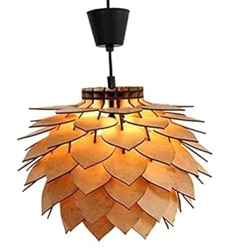 SHOPZILLA Fancy Ceiling Wooden Pendant Lamp Shade with Bulb, Handcraft Artistic Hanging Rectangular Night Lamp for Home, Office, Cafe, Hotel, Restaurant Decoration