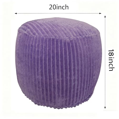 Unstuffed Round Pouf Ottoman Cover No Filler Stripe Faux Fur Poufs Foot Stool Storage Ottoman Chair Storage for Living Room Bedroom Home Décor (Purple, 20 inch) - Image 3