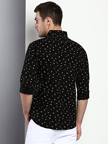 Image of Dennis Lingo Men's Polka Dot Slim Fit Cotton Casual Shirt with Spread Collar & Full Sleeves