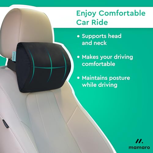Image of Car Neck Rest Pillow, Memory Foam Head Rest & Neck Support Cushion for Car Seat, Office Chair | Comfortable Ergonomic Design for Neck Pain and Muscle Tension Relieve (Black, 11x8x3 Inch)