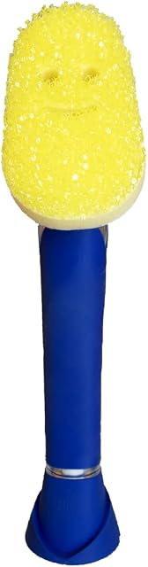 Scrub Daddy Dish Daddy Dish Wand, Soap Dispensing Dish Brush, Texture Changing Washing Up Sponge With Liquid Handle, Dish Sponge with Built-in Scraper & Detachable Scrubbing Head, Drip stand, Blue